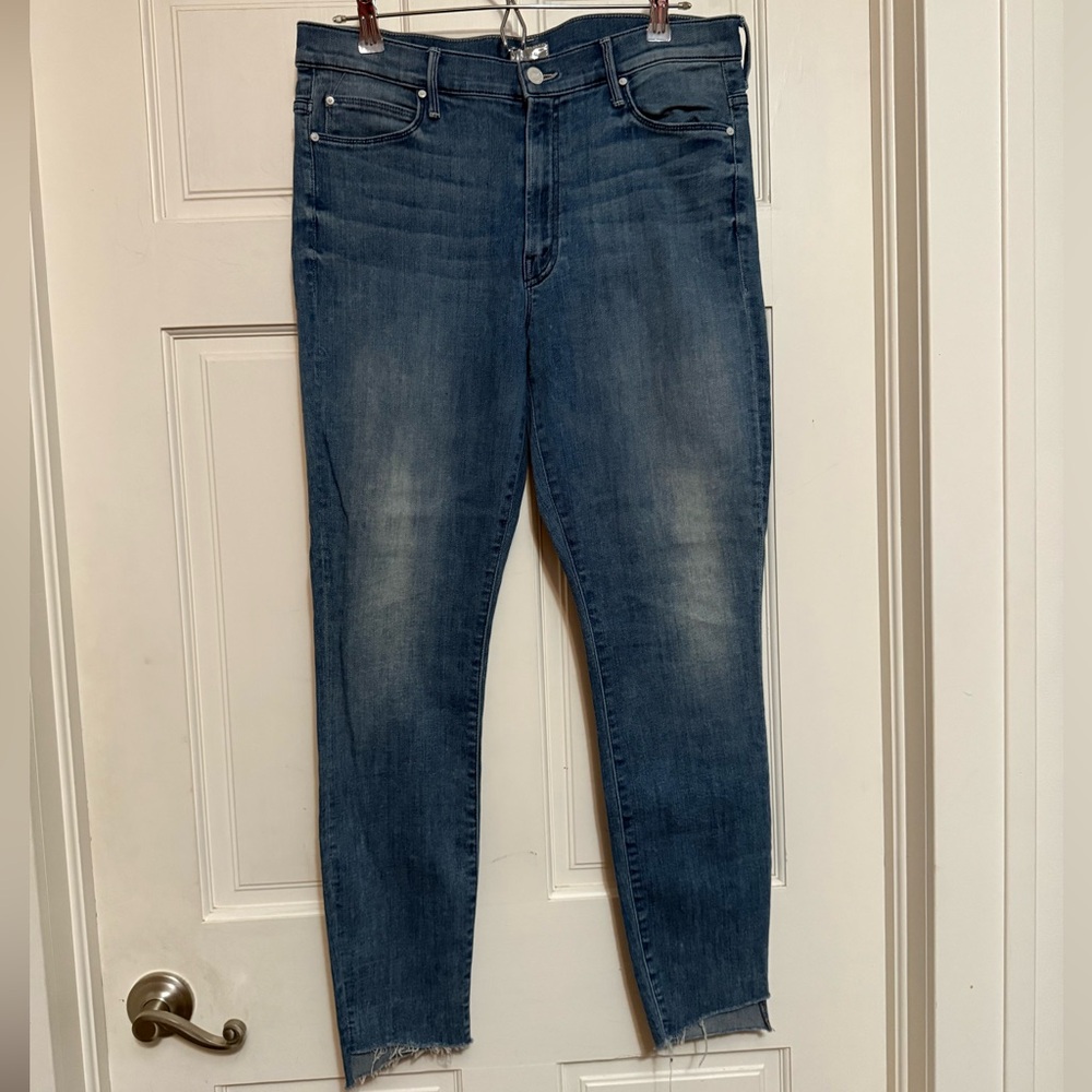 MOTHER Stunner Zip Ankle Step Fray in Good Girls Do Blue Jeans